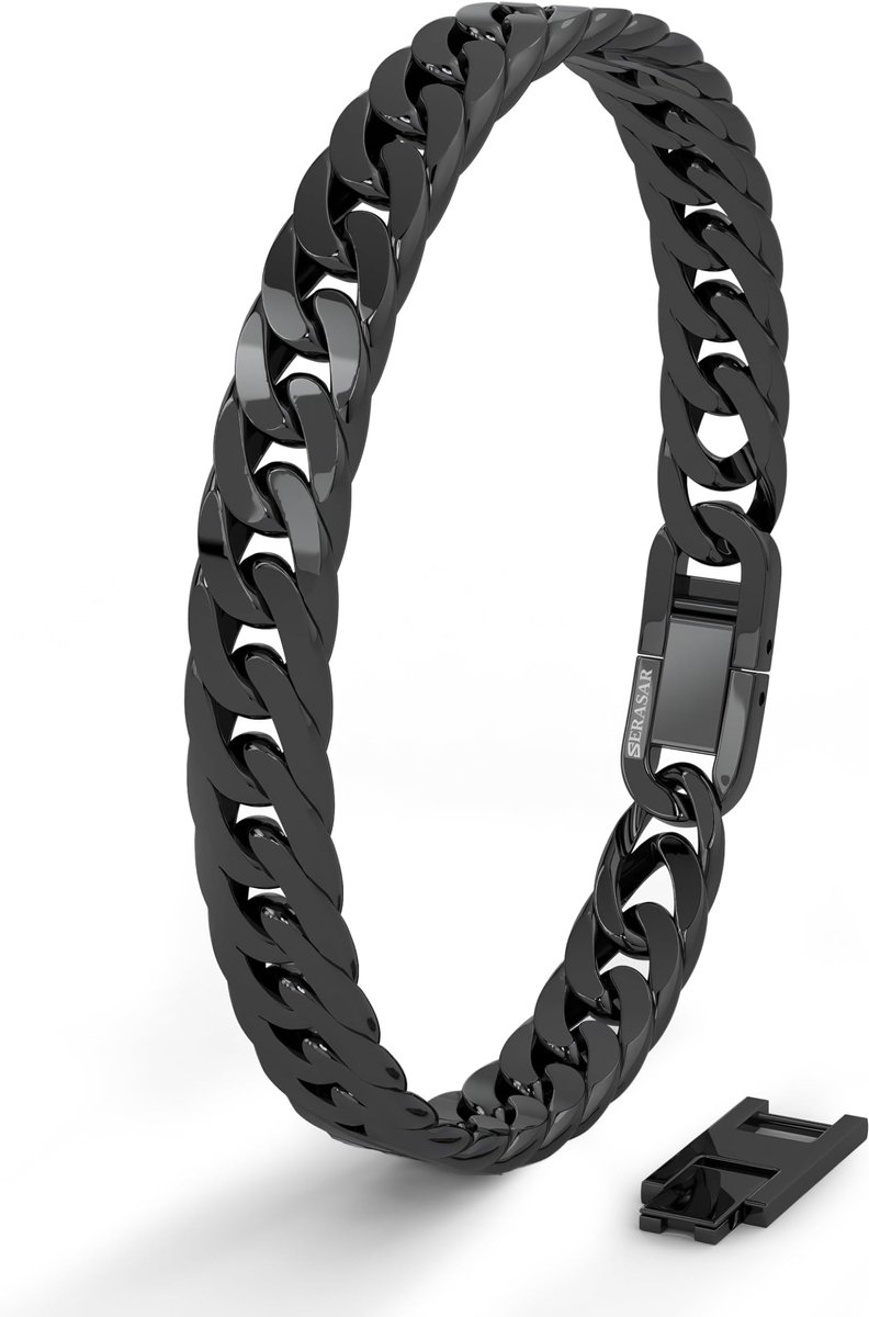 SERASAR | Premium roestvrijstalen armband voor heren [Cubaans] | 316L chirurgisch staal | Waterdicht | Veilige sluiting | Zwart, 23 cm | Inclusief sieradendoosje