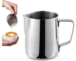 Melkopschuimkan - Melkopschuimkannen - Melkkannetje opschuim - RVS - Melkkannetje - Barista - Melkkan -Milk Pitcher - Melkkannetje - Latte Art - Zilver - 350ML