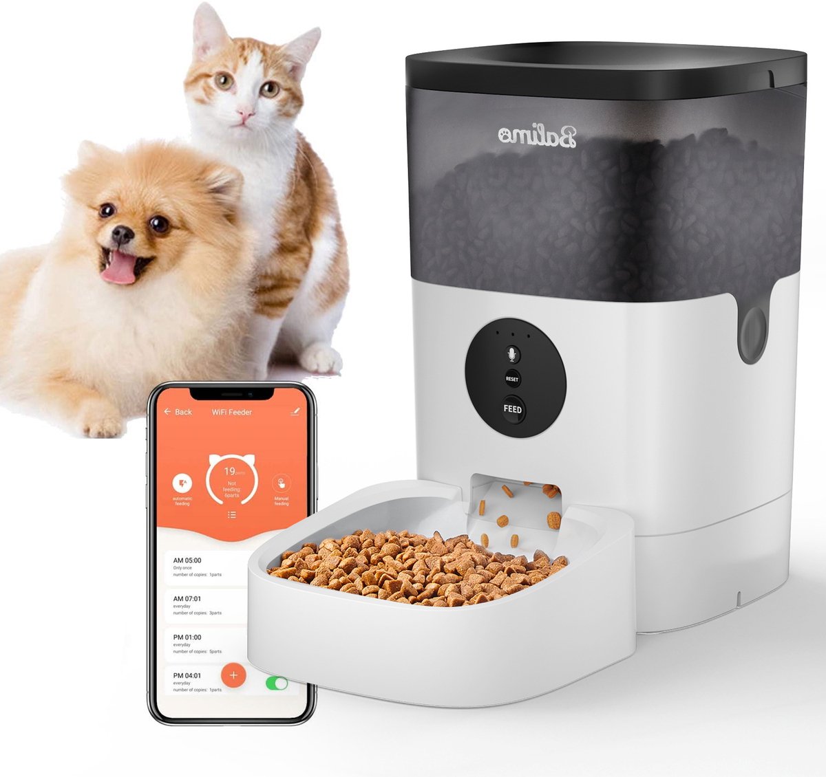 Balimo Automatische Voerbak Wit - Kat en Hond -Voerautomaat Met App - Voice Recorder - Voerautomaat hond - Voerautomaat dispenser kat - WiFi - 4L - Balimo - €37,99
