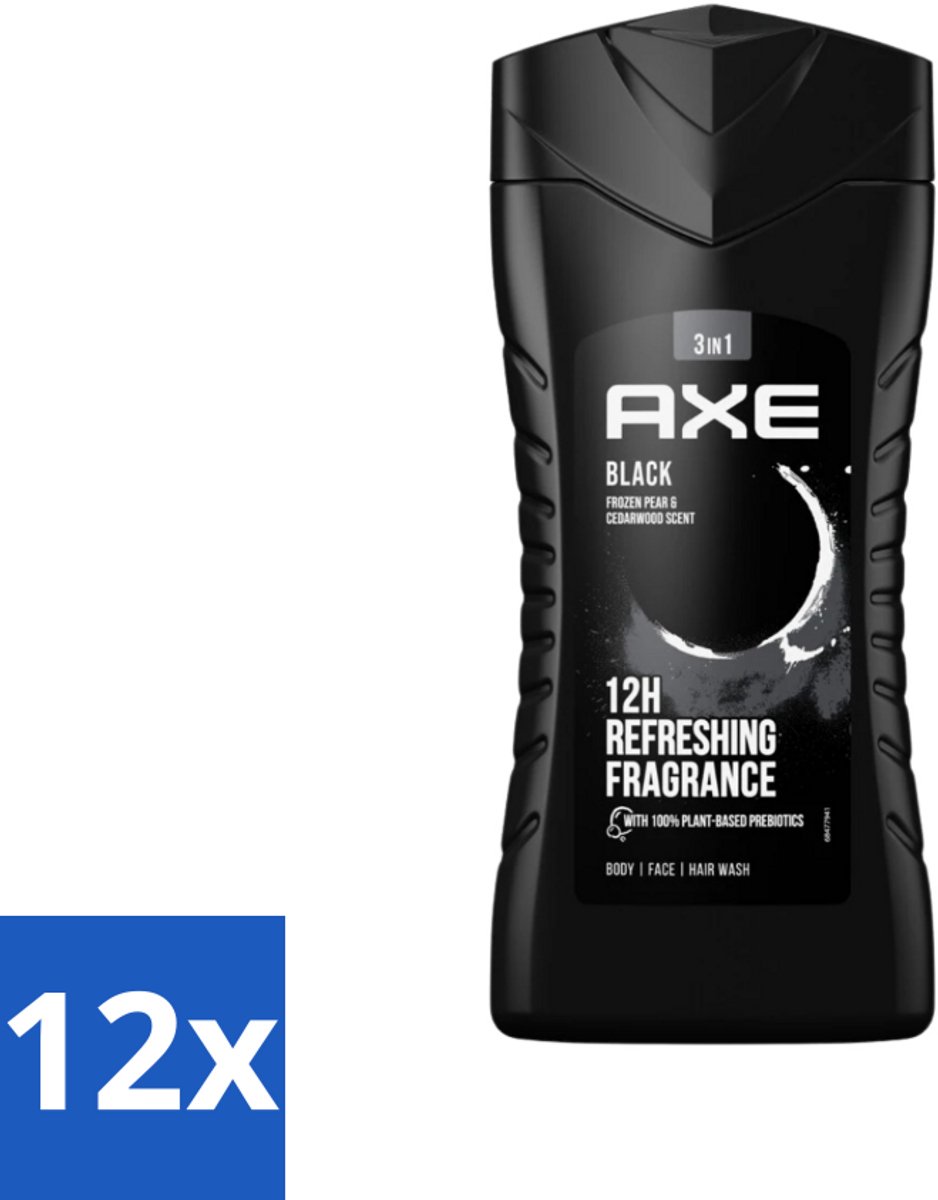 12 x Axe 3-in-1 Douchegel Black 250 ml - Douchegel - Axe - 3-in-1 - Bevroren Peer - Cederhout