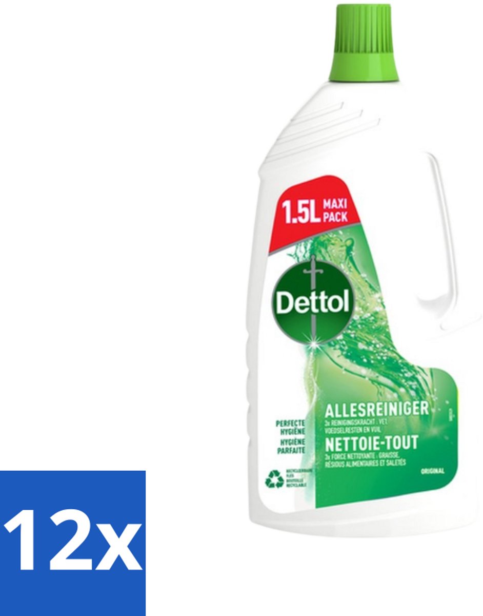 12 x Dettol Original - Allesreiniger - Perfecte Hygiëne - 1.5L - Allesreiniger - Schoonmaakmiddel - Hygiëne - Schoonmaak - Glans