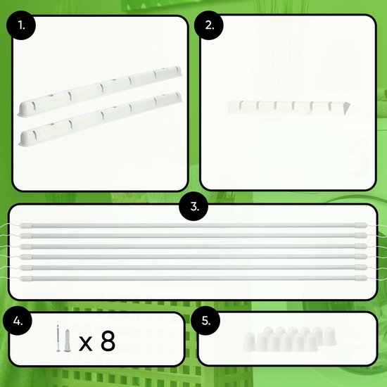 Séchoir à linge KADAX, séchoir à linge mural à 6 colonnes avec barres en acier revêtues de polyéthylène, capacité de charge 12 kg (6 x 140/blanc)