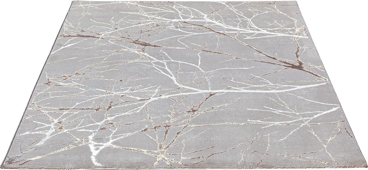 Karpet24 Modern Vloerkleed Creation - Laagpolig Tapijt met Stijlvol Takkenontwerp in Grijs en Crème-200 x 290 cm