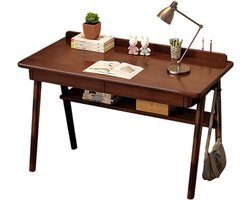 Bureau Met 2 Lades - Massief Houten Computerbureau - Werktafel Voor Thuis En Kantoor - Studie- En Schrijftafel - Walnoot Hout - 120x60x75 cm