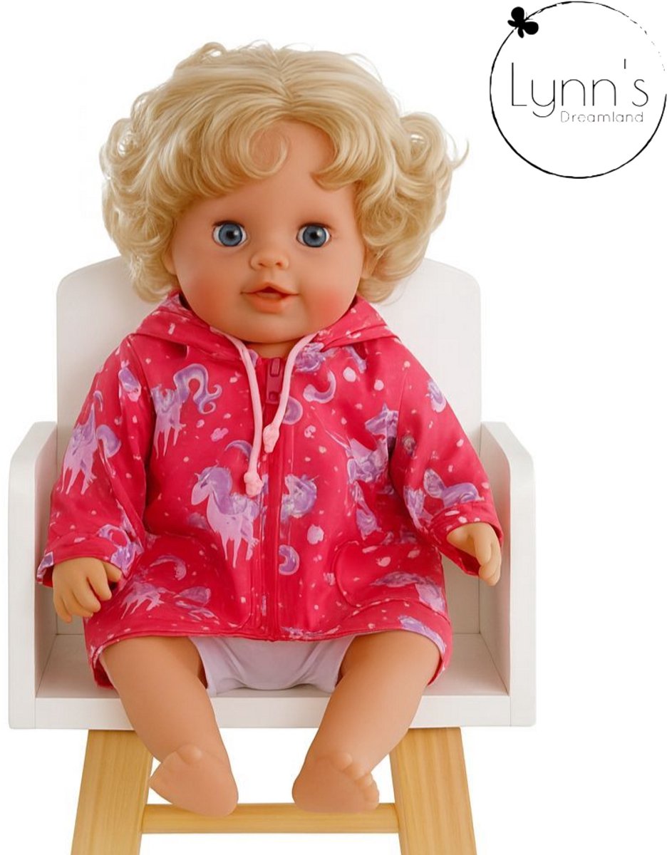 Poppenkleertjes voor babypop 43 cm - Roze eenhoorn regenjas - In cadeauzakje - Poppenkleding geschikt voor o.a. Baby Born pop — afbeelding 6