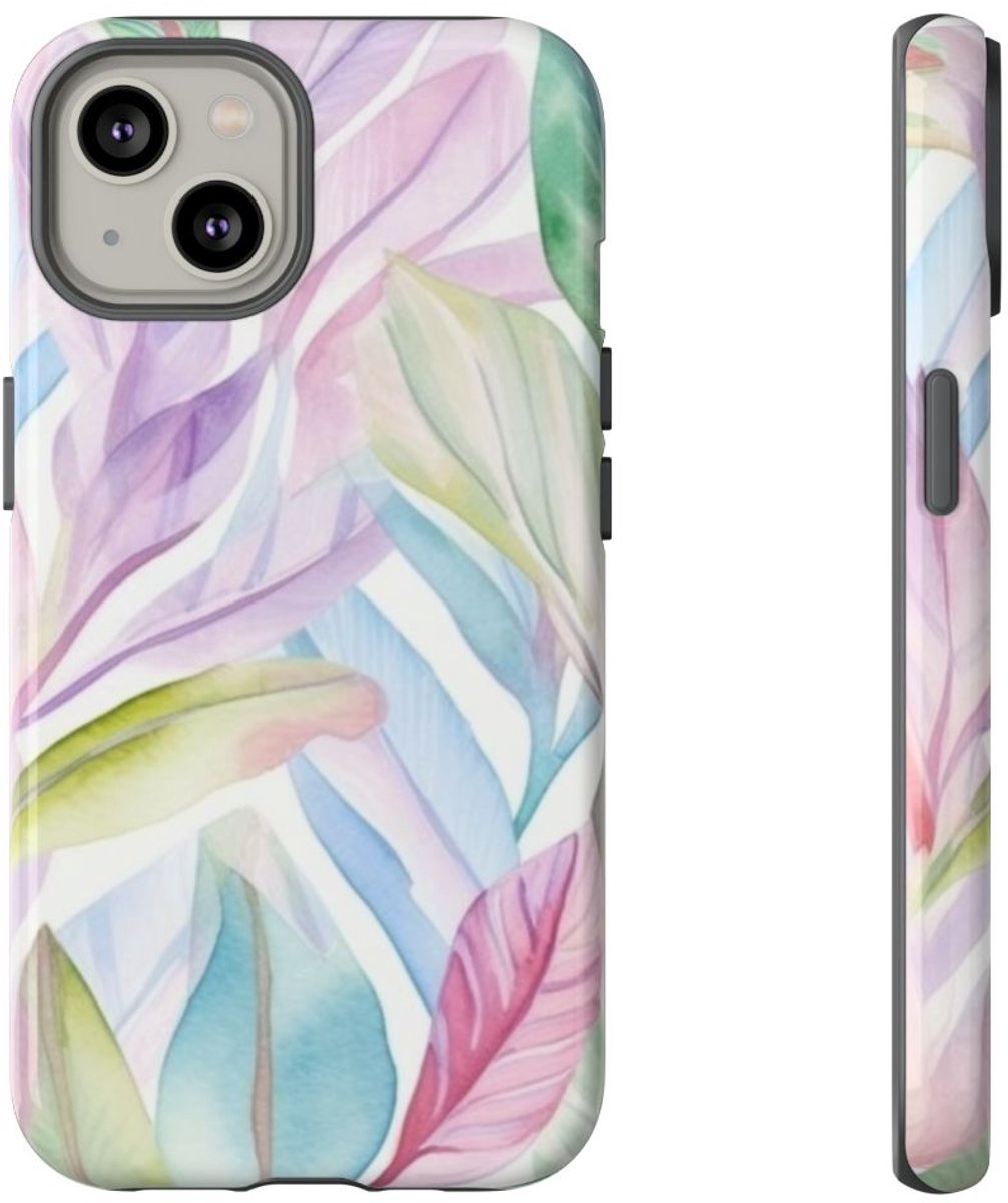 Aquarel Pastelbladeren Patroon – Telefoonhoesje Geschikt voor iPhone 14