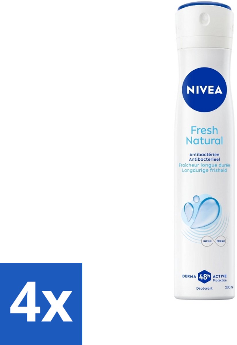 4 x Nivea - Deospray - Men - Fresh Natural - 48 Uur Lang Werkend - 200 ml - 48 Uur Bescherming - Anti-transpirant - Zweet - Geur - Frisheid
