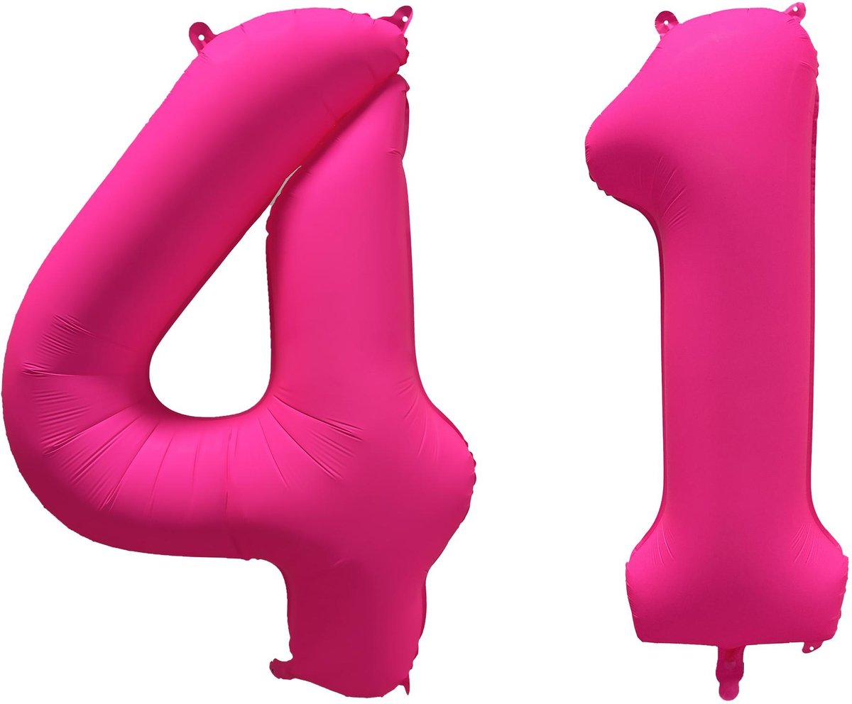 Folieballon 41 jaar - Neon Roze - 86 cm