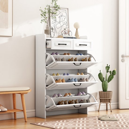 Sweiko Schoenenkast - Houten opberg schoenenkast wit - 80x23.5x131cm