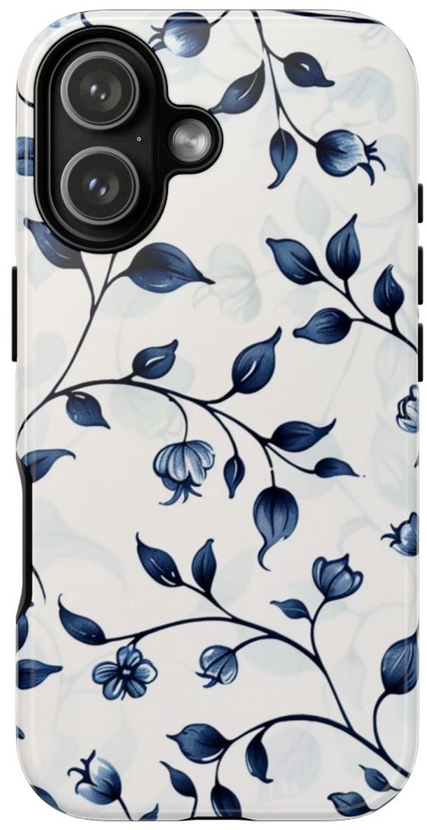 Blauw Bloemenrankenpatroon – Telefoonhoesje Geschikt voor iPhone 17