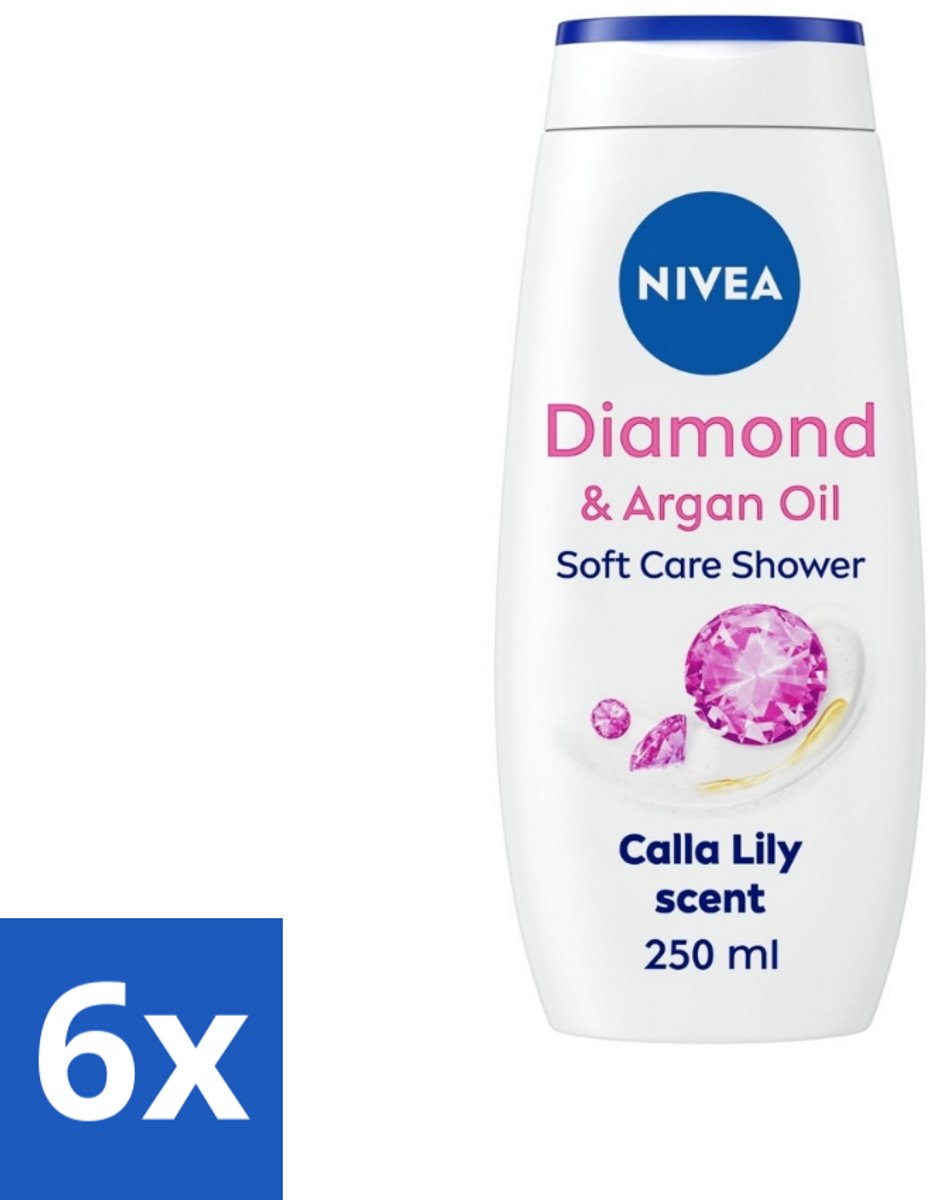 6 x Nivea - Diamond Touch Douchegel - Sensuele Leliegeur - 250 ml - Douchegel - Diamantpoeder - Witte Aronskelk - Hydratatie - Luxe Douchegel