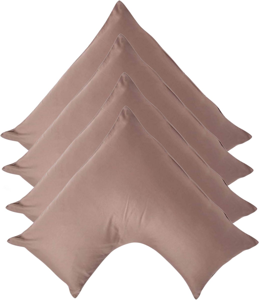 Homescapes Biologische Katoen V-Kussensloop - Set van 4 - Bruin - 100% Egyptisch Katoen Satijn - 400TC - 38 x 76 cm