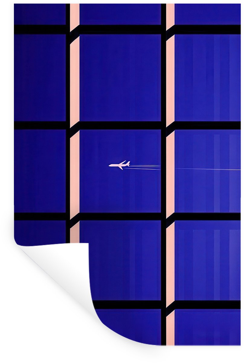 Muurstickers - Sticker Folie - Vliegtuig - Ruiten - Blauw - Rechthoekig - 60x90 cm - Plakf