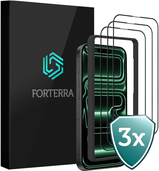 Forterra Protection d'écran compatible avec iPhone 17 Pro Protection d'écran avec cadre de montage Glas trempé Protection d'écran - Protection d'écran compatible avec iPhone 17 Pro Protection d'écran avec cadre Tempered Glass - PACK DE 3