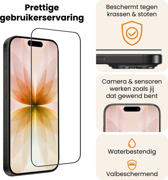 iPhone met screenprotector. Beschermt tegen krassen en stoten. Waterbestendig, valbeschermend.
