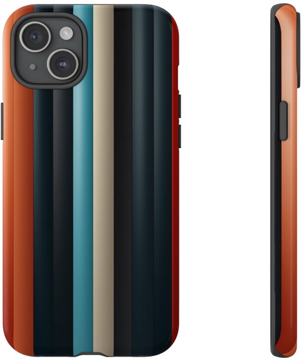 Verticale Streeppatronen in Blauw en Rood – Telefoonhoesje Geschikt voor iPhone 15 Plus