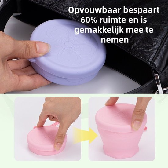 2-delige opvouwbare beker - Draagbaar en opvouwbaar - Siliconen waterbeker - Voedselveilig - Geschikt voor buitenreizen, kamperen, mondwater, koffiebeker - Paars — afbeelding 4