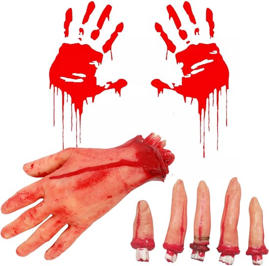 Goodivery® - Halloween Bebloede Nephand - Pakket Met 6 Halloween-Lichaamsdelen - Losse Halloween-Lichaamsdelen - Gebroken Lichaamsdelen - Bloederige Halloween-Rekwisieten - Losse Land En Losse Vingers Voor Halloween-Spookhuisfeest