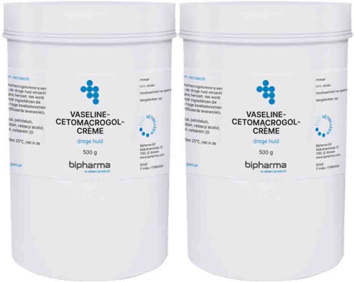 Bipharma Vaseline Cetomacrogolcrème - 2 x 500 gr - Voordeelverpakking