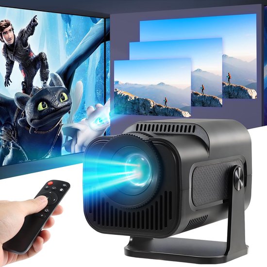 HY320 Mini Projector 4K Ondersteuning - Android 11 & WiFi/Bluetooth - Automatische Trapeziumcorrectie - 180° Draaibaar - Draagbaar HD Projector voor Thuis