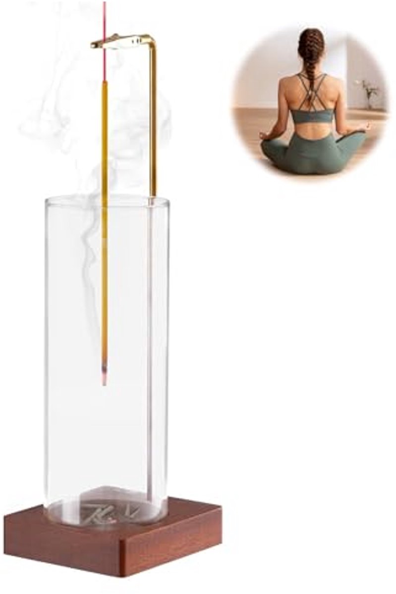 Moderne Wierookstokjeshouder met Afneembare Asvanger en Houten Basis voor Meditatie en Yoga