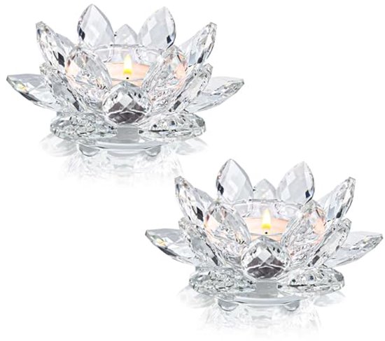 Kristallen Lotus Theelicht Kandelaren - 2 Stuks Decoratie voor Kerst en Feest