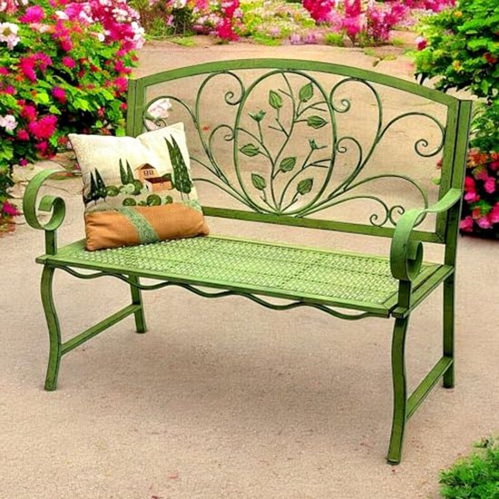 Weerbestendige 2-zits metalen tuinbank met filigraan design 110 cm