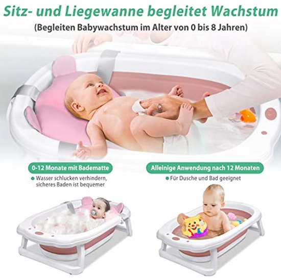 Opvouwbare Babybadkuip met Antislipvoetjes en Ergonomisch Badzitkussen - Ruimtebesparend en Lekvrij voor Thuis en Onderweg — afbeelding 3