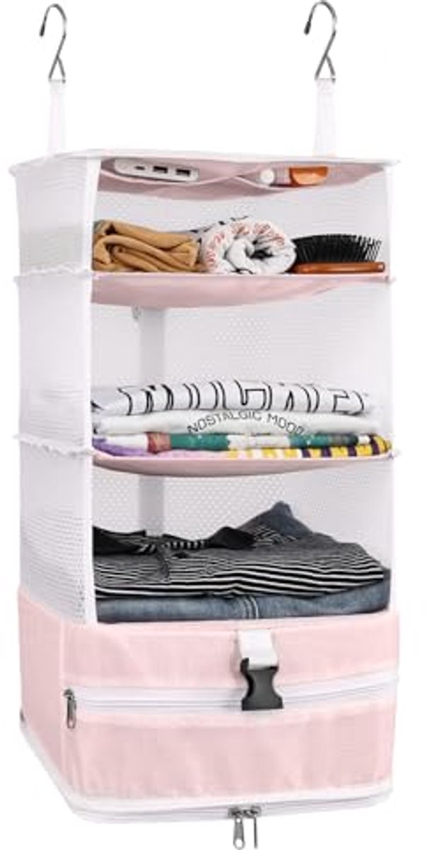 Hangende 3-plank kast organizer voor wasbare opslag – Opvouwbaar en duurzaam in roze