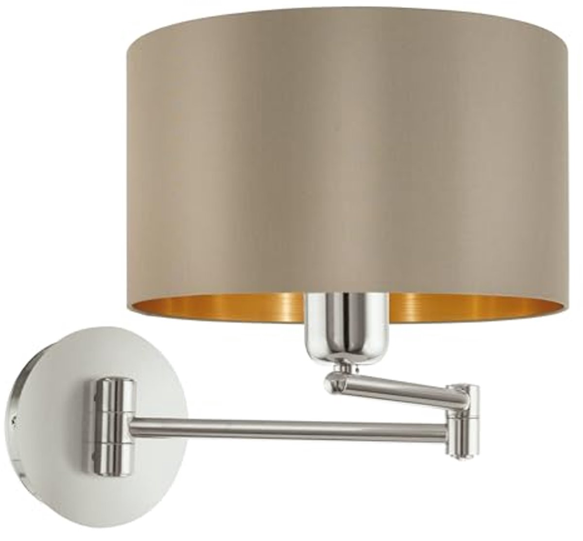 Wandlamp Textiel met Stijlvol Ontwerp en Schakelaar - E27 fitting, Mat Nikkel en Taupe