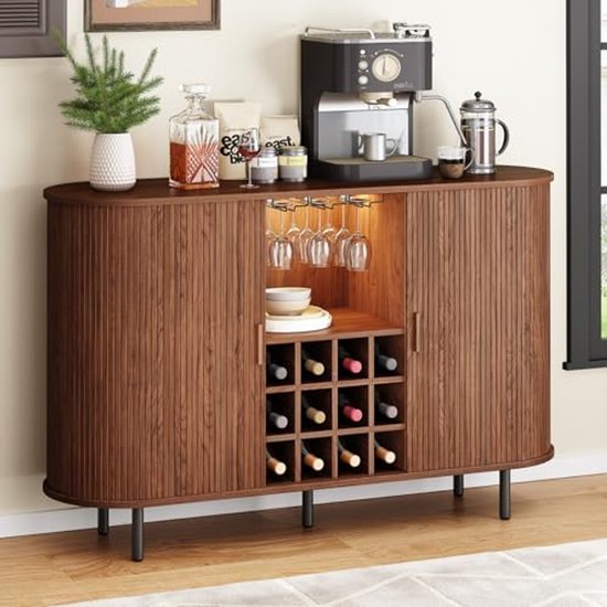 HOMCOM Keukenkast dressoir met glazen deuren lade 12 flessen wijnrek