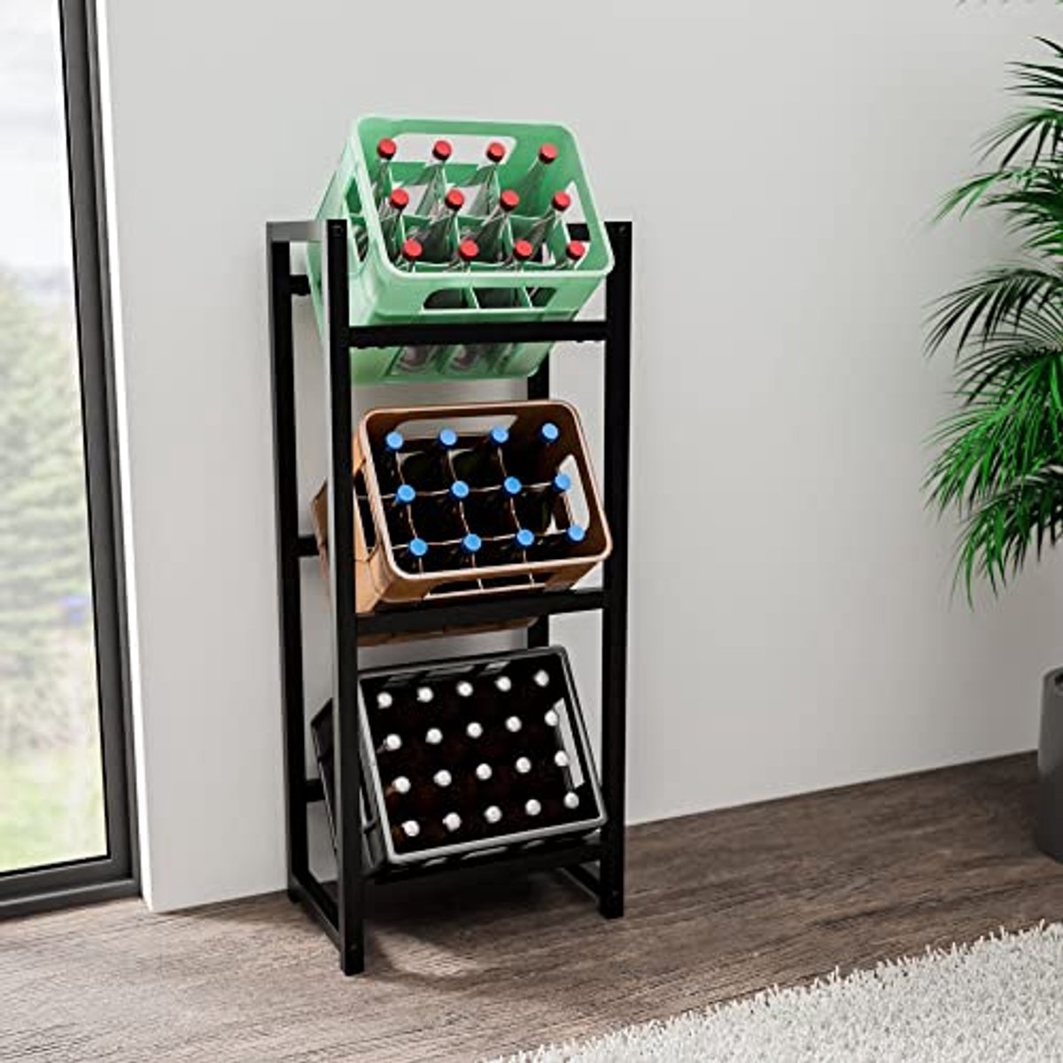Stack Krattenrek - Zwart - 116x47x31 cm - Modern en Praktisch voor Drankflessen