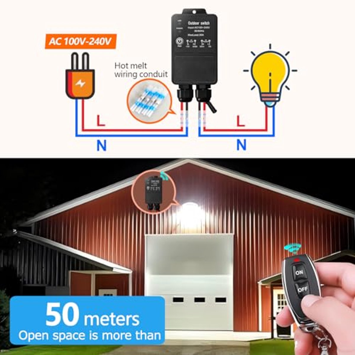 Waterdichte Draadloze Afstandsbediening voor Buiten - 220V 30A Schakelaar met RF Technologie