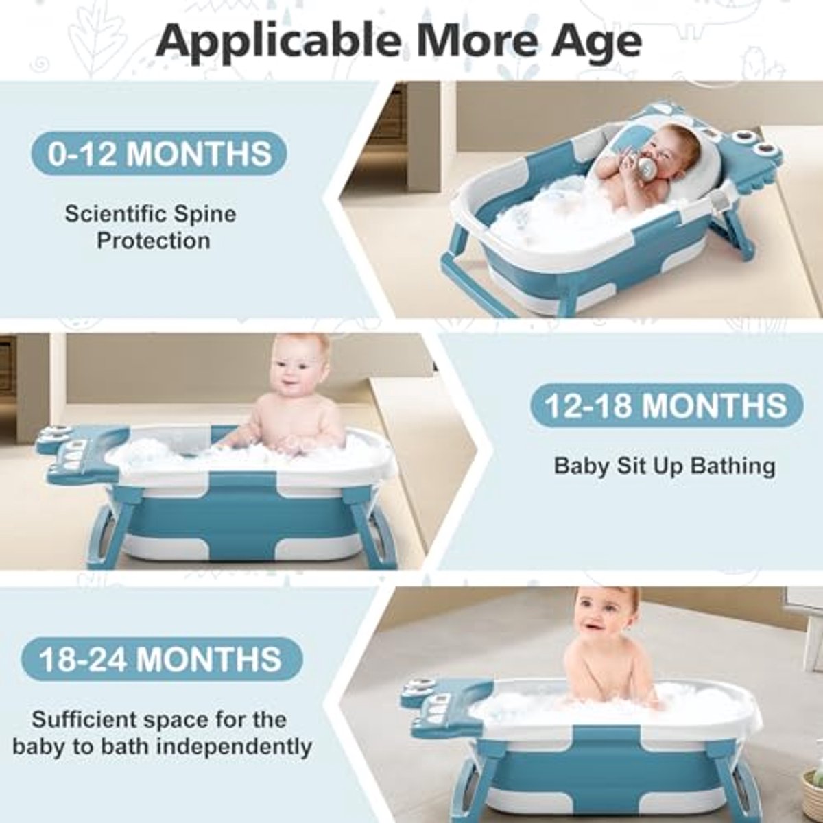 Opvouwbare babybadkuip met thermometer en drijfkussen, 0-3 jaar thumbnail 5
