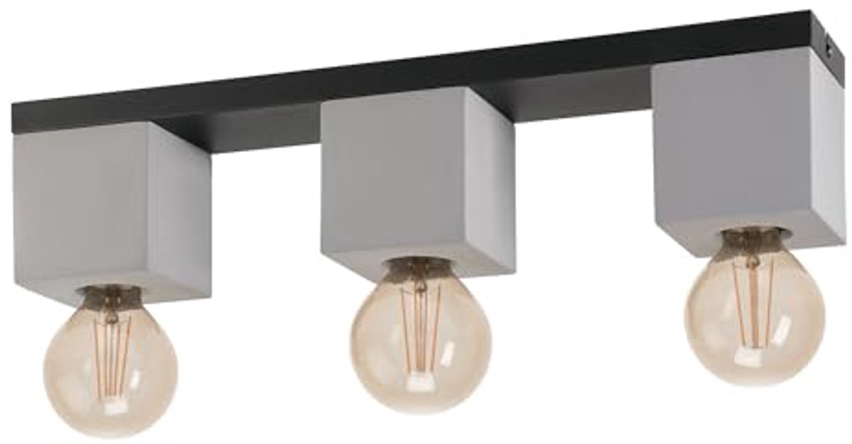 Industriele Plafondlamp 3-Licht Grijs Beton en Zwart Metaal voor Woonkamer en Slaapkamer