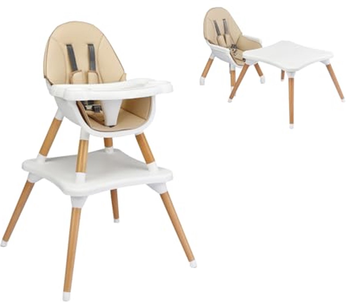Image of 2-in-1 babystoel en eetkamerstoel met afneembaar dienblad en veiligheidsgordel