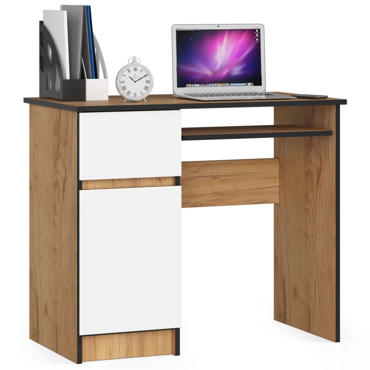 Bureau Links PIKSEL / Computerbureau / Computer Tafel / Bureautafel Rechts / Craft Eik - Wit / 90 x 77 x 50 cm