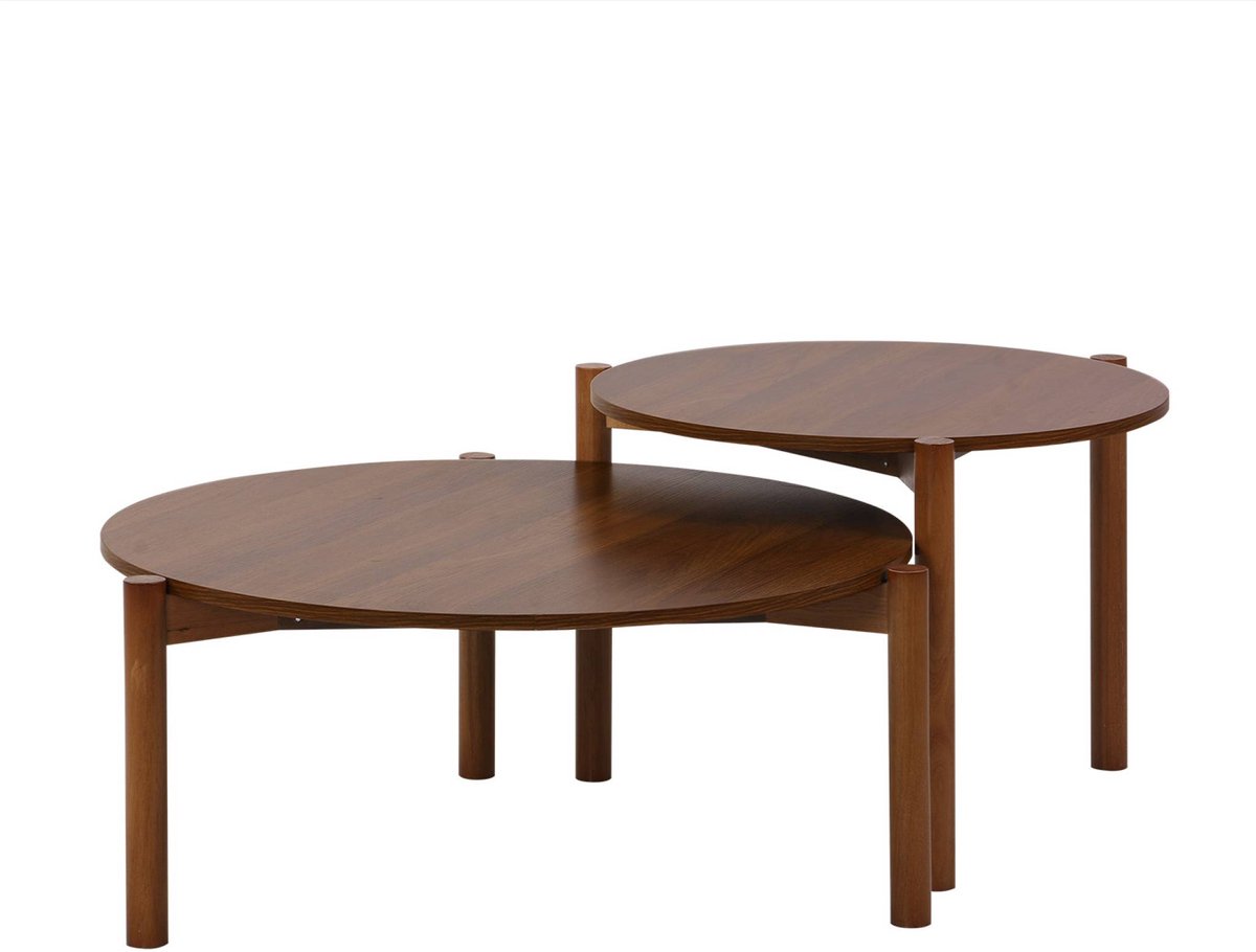 sweeek - 2 ronde bijzettafels, salontafel, houteffect ø 80 x 35 cm / ø 60 x 45 cm - harmony