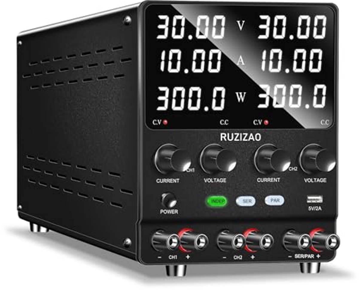Dubbele Laboratoriumvoeding 60V 10A en 30V 20A met Instelbare DC Spanning en Encoder Instelling