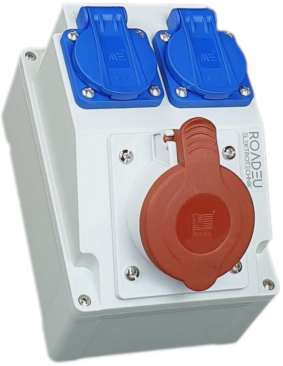 Stroomverdeler 16A 5P met Schuko 230V - IP44 Wandcontactdoos voor Bouwplaatsen en Werkplaatsen