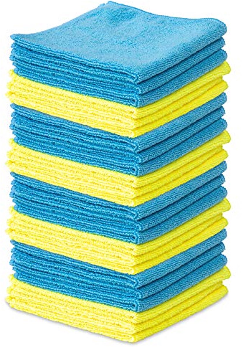 Set van 24 microvezeldoeken 32x32cm in geel en blauw voor veelzijdig gebruik