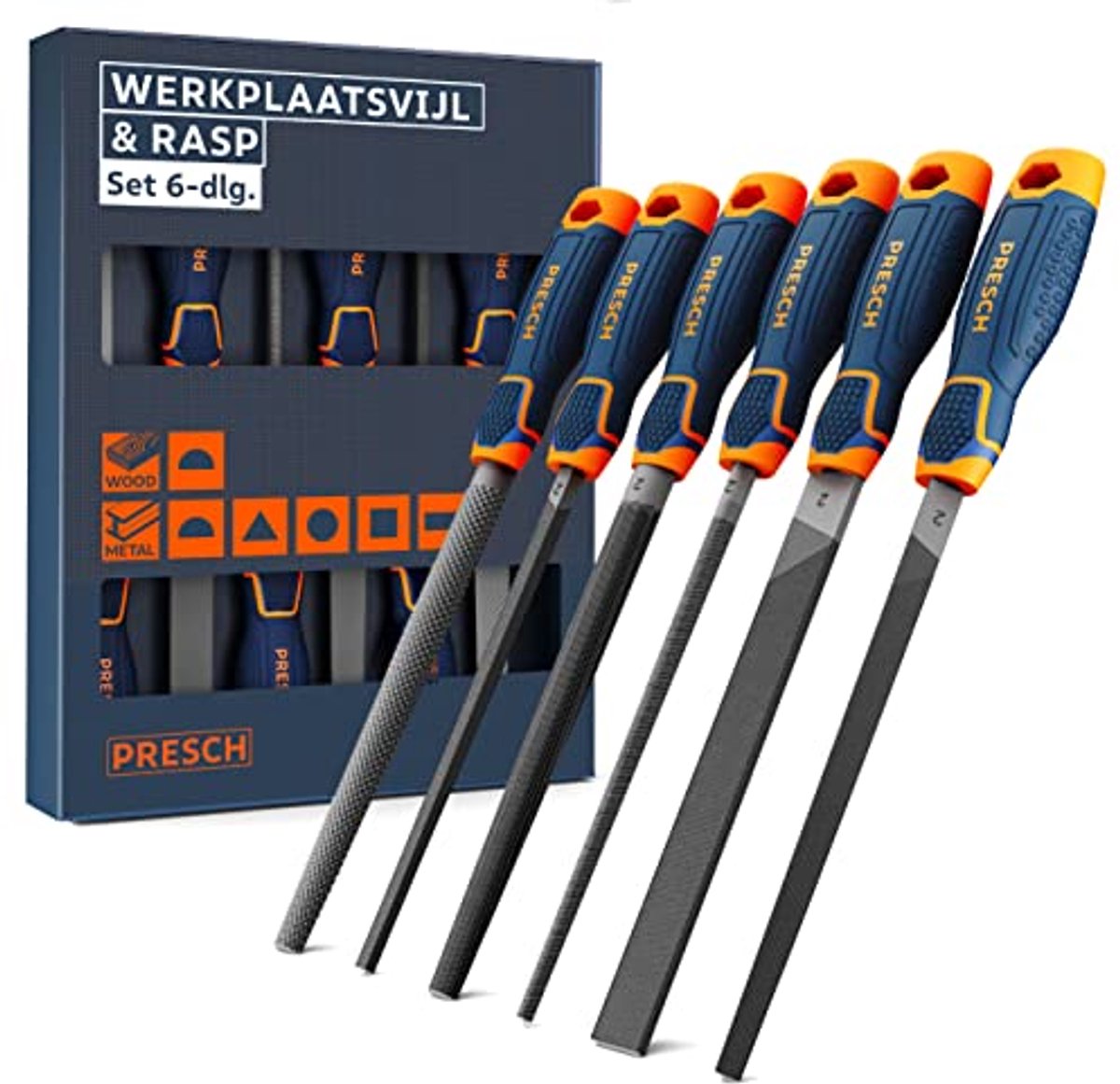Vijlenset van metaal en hout - 6-delige set met diverse vijlen en raspen