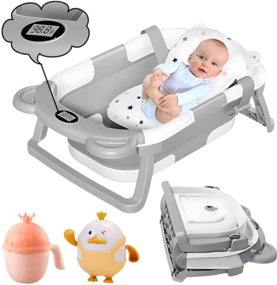 Opvouwbare babybadkuip met thermometer - Veilig en comfortabel baden voor baby's van 0-36 maanden