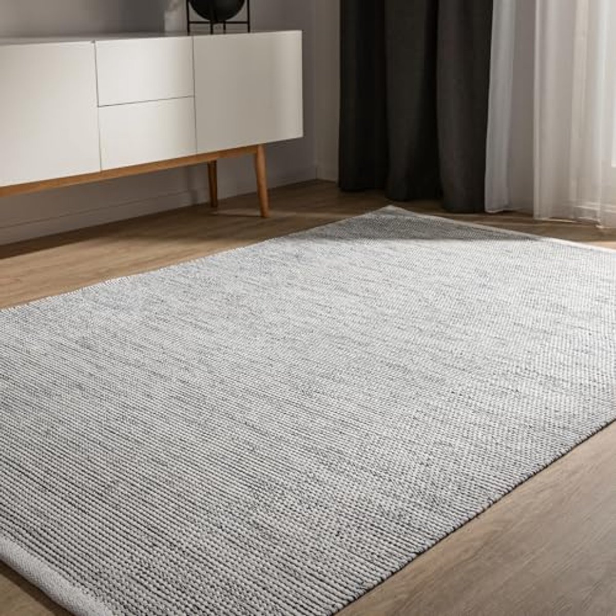 Handgemaakt Katoenen Vloerkleed 300x400 cm - Beige/Zwart - Rechthoekig Minimalistisch voor Woonkamer en Slaapkamer