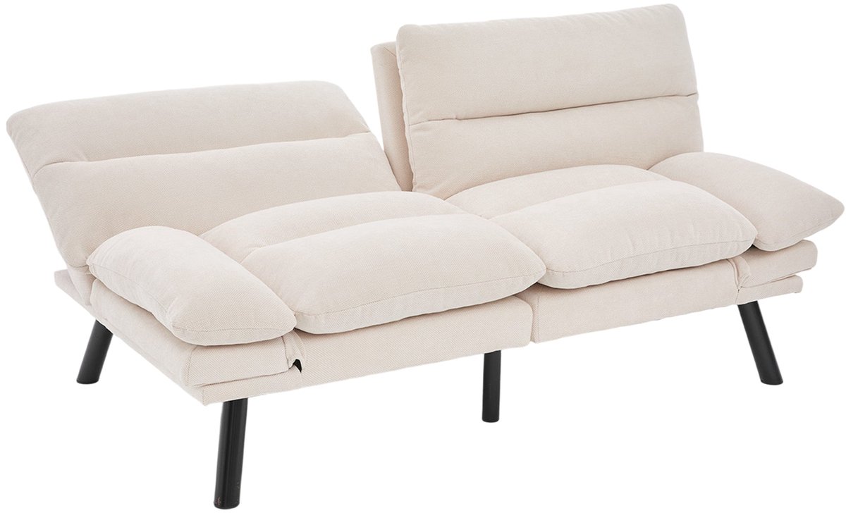 Merax 2-Zits Slaapbank - Verstelbare Rugleuning en Armleuningen - Chenille Stoffen Sofa - Opklapbaar en Ergonomisch Ontwerp - Beige - 165×90×76 cm