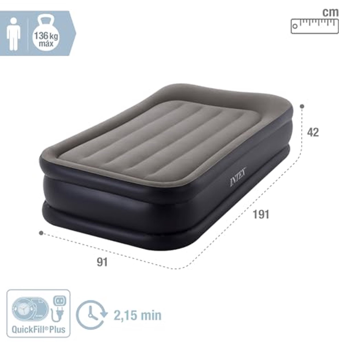 Luxe Eenpersoons Luchtbed met Ingebouwde Pomp 99x191x42cm