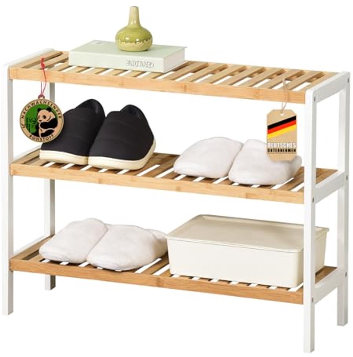 Narrow Space Saving Shoe Rack with 3 Shelves