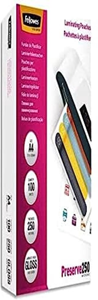 Lamineerfolie A4, 250 micron, hete lamineerfolie met glanzende afwerking, 100 stuks