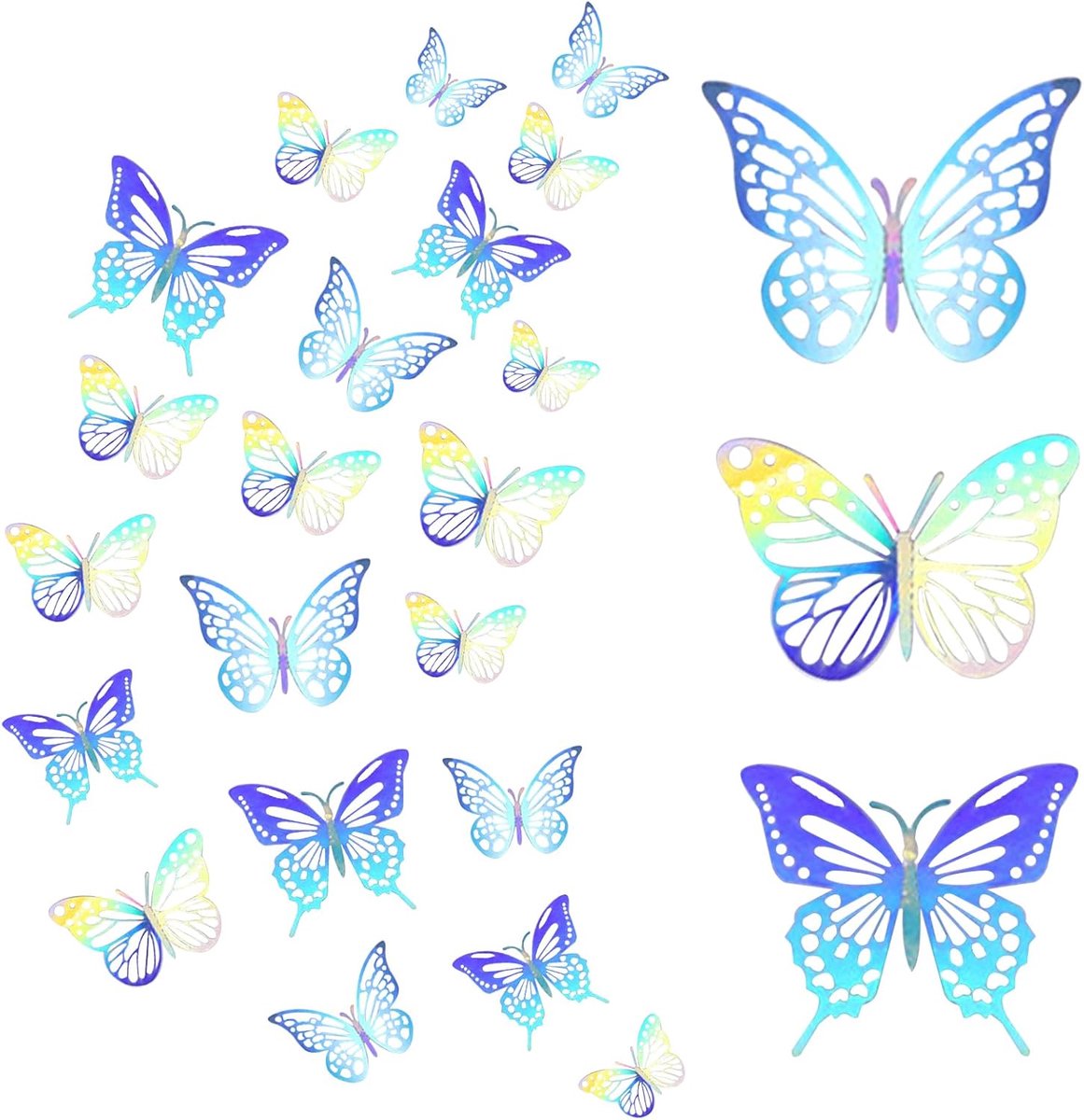 36 Stukken 3D Vlinders Decoratie - Vlinder Stickers Wanddecoratie - Taartdecoratie voor Woonkamer Kinderkamer Bruiloft Feest Meisjes (Zilver)
