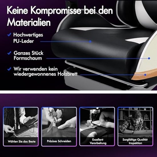 Gaming Massage Stoel - Ergonomische Bureaustoel met Hoof steun en Opvouwbare Voetensteun - Comfortabel en Verstelbaar - Draagvermogen 180 kg - Wit — afbeelding 5